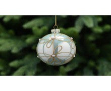 8cm shiny green glass ball-glitter/pearl leaves