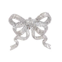 Glittered Bow Clip 11cm Silver