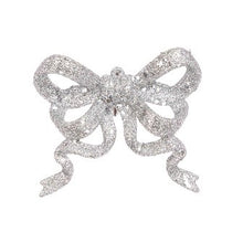 Glittered Bow Clip 11cm Silver
