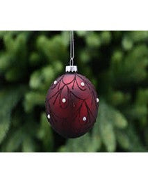 8cm matt burgundy glass ball -swirl/beads