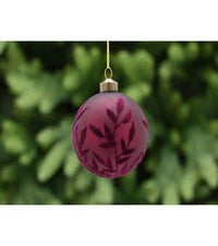 8cm burgundy glass ball with flock leaf