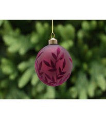 8cm burgundy glass ball with flock leaf