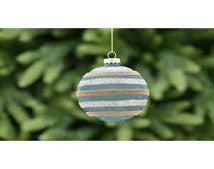 8cm frosted green glass ball with gold bands
