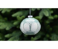 8cm shiny green glass ball-white glitter snowflake