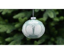 8cm shiny green glass ball-white glitter snowflake