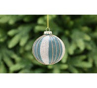 8cm frosted green glass ball/vertical gold stripes
