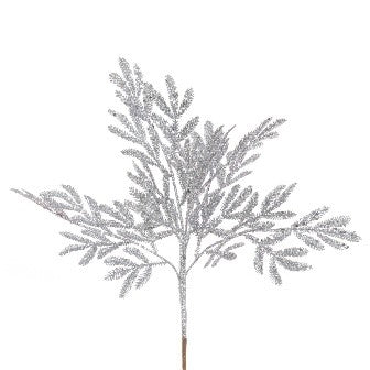 Glitter Leaf Spray 40cm Silver