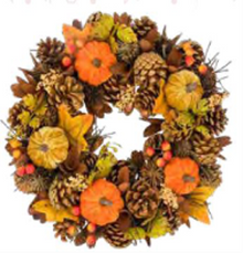36cm Autumnal Pumpkin and Pinecone Wreath