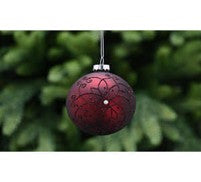 8cm matt burgundy glass ball - glitter swirl