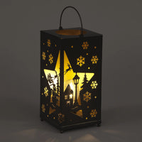 B/O 24cm Square Metal Lantern w/Christmas Scene