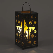 B/O 24cm Square Metal Lantern w/Christmas Scene
