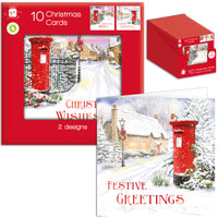 10 Postbox Christmas Cards - Incl. 2 Designs