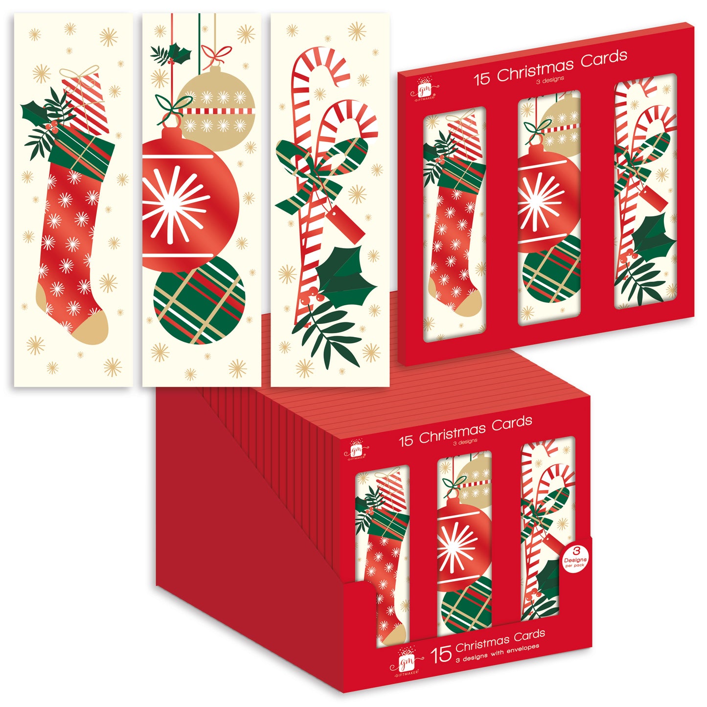 15 Slim Festive Cards - Incl. 3 Designs