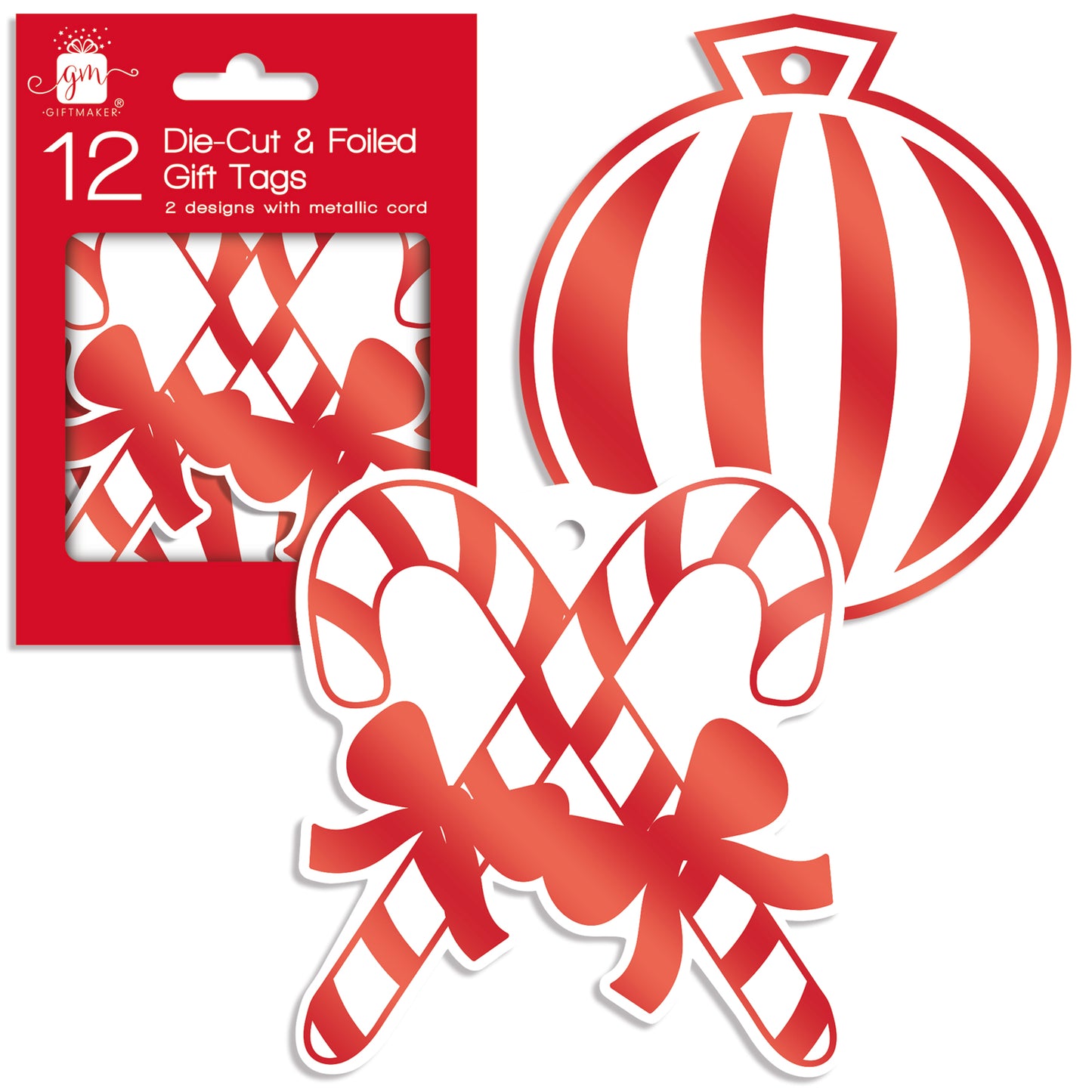 12 Novelty Candy Cane & Bauble Tags