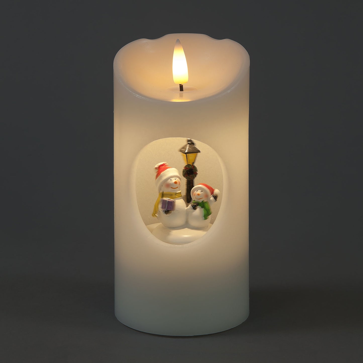 Battery Operated 15cm Musical Wax Effect LED Candle with Rotating Snowmen