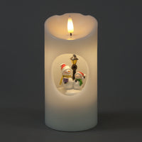 Battery Operated 15cm Musical Wax Effect LED Candle with Rotating Snowmen