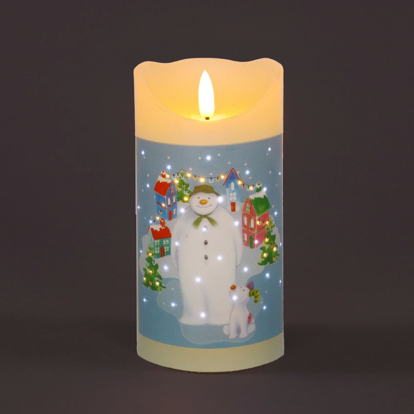 Battery Operated 15cm Snowman & Snowdog Village Scene Candle Christmas Decoration