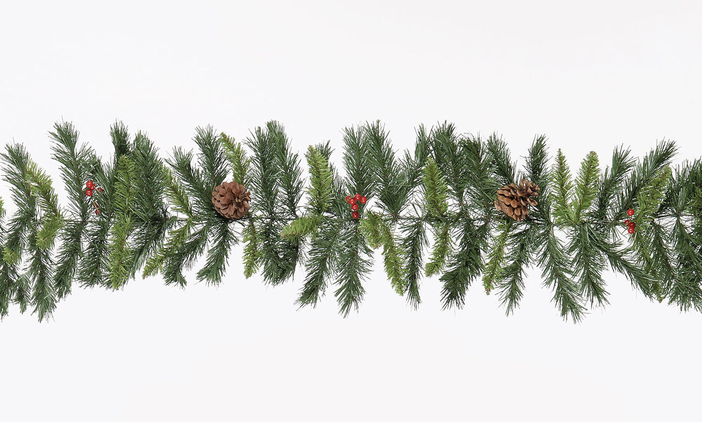 9ft Green Christmas Rochester Garland with Pine Cones & Red Berries (270cm)