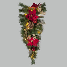 Battery Operated 76cm Red Poinsettia Teardrop with Pine Cones, Berries & 25 LEDs