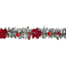180cm Red Poinsettia Flocked Garland With Red Berry & Gold Glitter Leaf