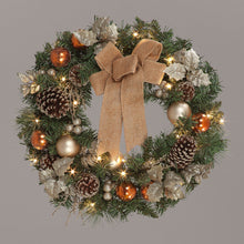 Battery Operated 60cm Champagne & Copper Wreath w/25 LEDs /Timer Christmas Wreath