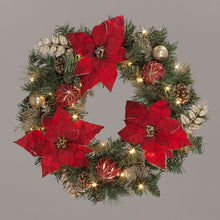 Battery Operated 60cm Red Poinsettia Wreath w/25 LEDs w/Timer Christmas Wreath