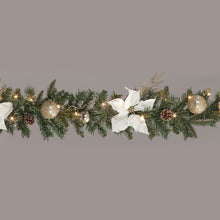 Battery Operated 180cm White Poinsettia Garland w/25 LEDs w/Timer Christmas Garland