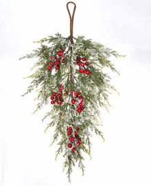 61cm Snow Red Berry & Cypress Pine Teardrop Christmas Decoration