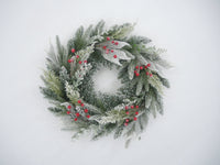 60cm Diara Wreath w/64 Tips /Berries & Snow Christmas Wreath