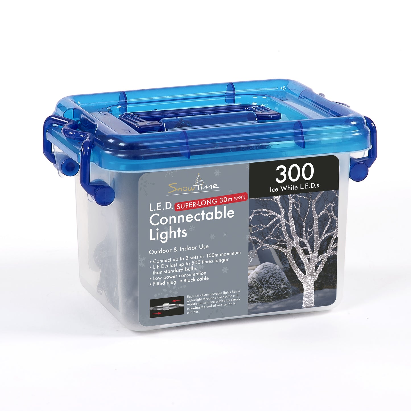 Tub of 300 Connectable Ice White LED Christmas Lights