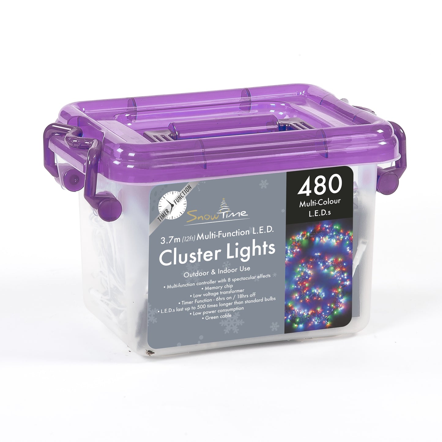 480 Multi Coloured LED Cluster Christmas Tree Lights With Timer 3.7m