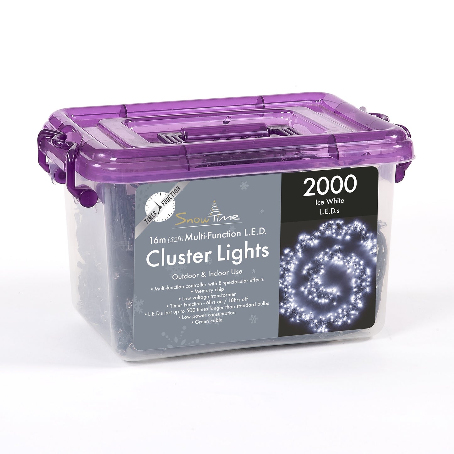 2000 Ice White LED Cluster Lights With Timer