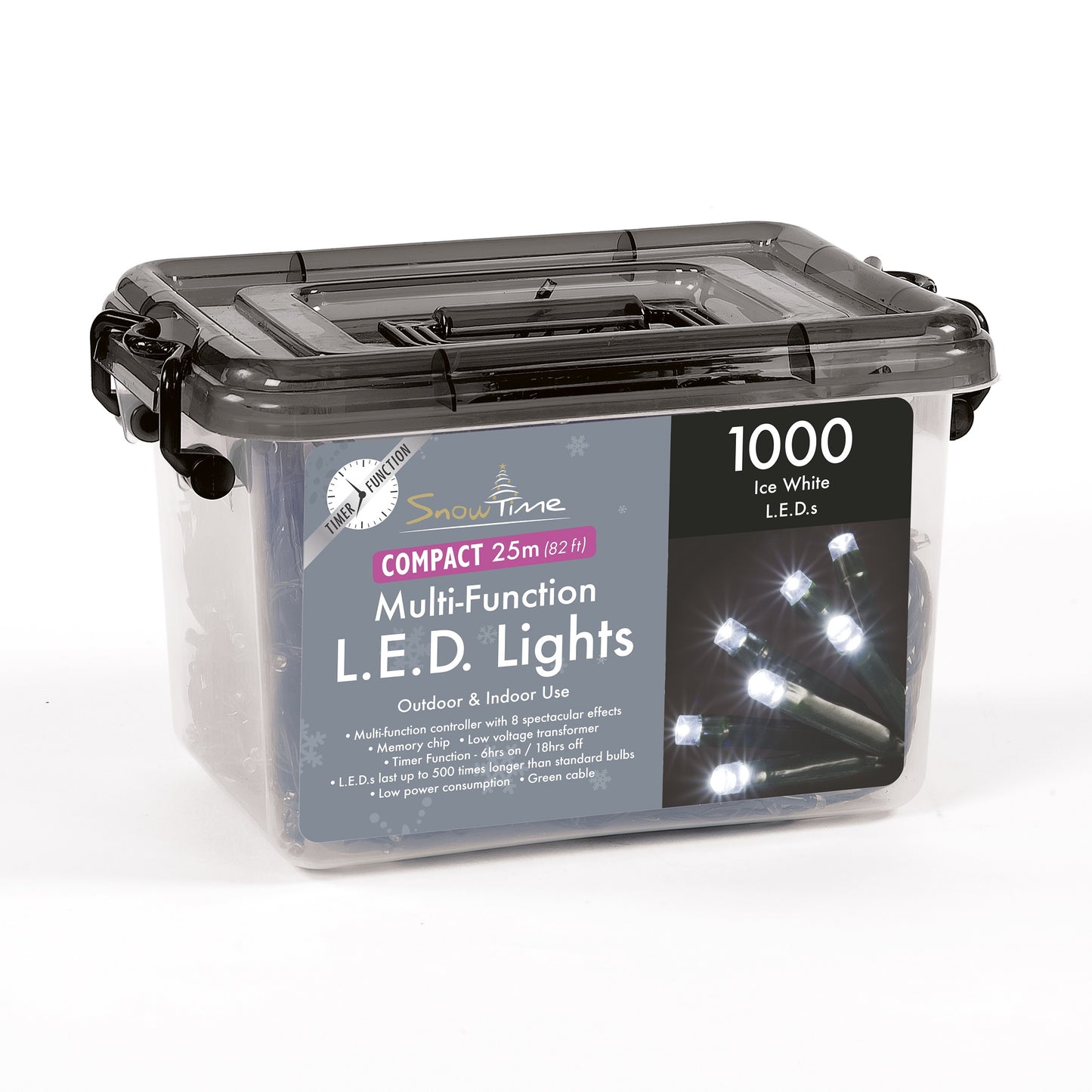 1000 Ice White LED Compact Lights With Timer