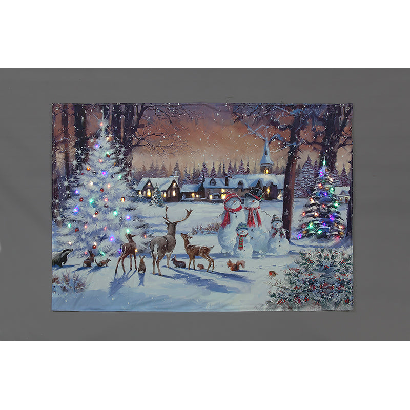 Christmas Village Tapestry with Reindeer and Snowmen LED (145x100cm)