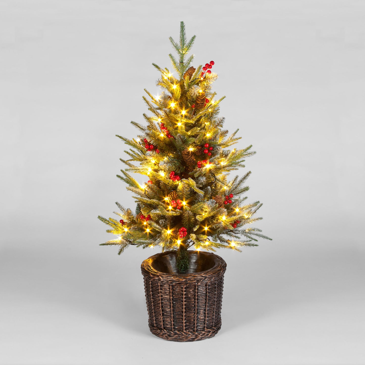 120cm Pre-Lit Ontario Porch PE Tree With 100 LEDs With Basket