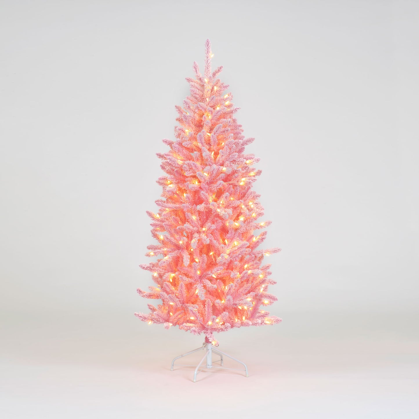 6ft/180cm Pre-Lit Pink Flocked Tree With 300 Warm White LEDS 709 Tips
