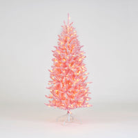 6ft/180cm Pre-Lit Pink Flocked Tree With 300 Warm White LEDS 709 Tips