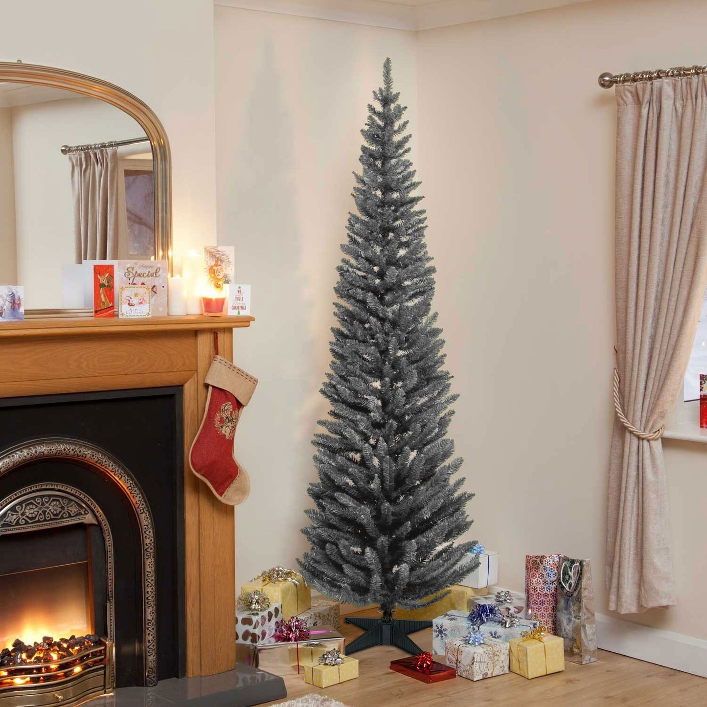 240cm (8ft) Grey Norway Spruce Slim Christmas Tree with 460 Tips