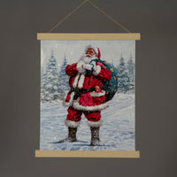 Battery Operated Fibre Optic 40x47cm LED Hanging Canvas/Santa in Snow/Remote Christmas Decoration