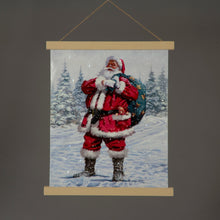 Battery Operated Fibre Optic 40x47cm LED Hanging Canvas/Santa in Snow/Remote Christmas Decoration