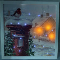 Battery Operated Fibre Optic Robin Post-box Christmas Canvas