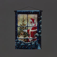 Battery Operated Fibre Optic Santa And Dog Hanging Christmas Canvas (40x60cm)