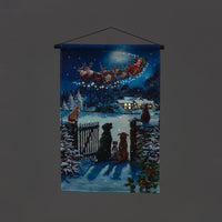Battery Operated Fibre Optic Cats & Dogs Watching Santa Christmas Tapestry (40x60cm)