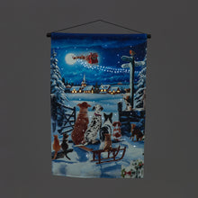 Battery Operated Fibre Optic 40x60cm Winter Dogs Watching Santa tapestry /Remote Christmas Decoration