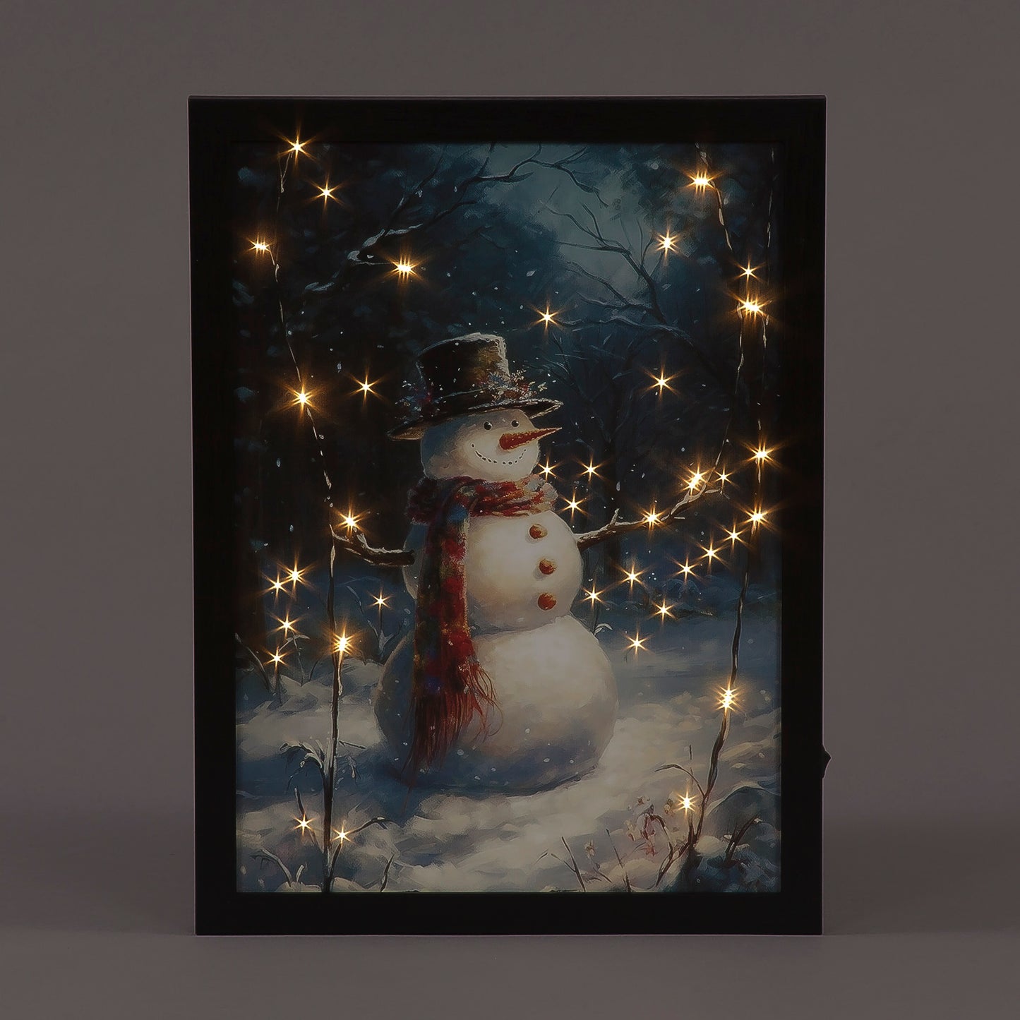 Battery Operated Fibre Optic 30x40cm Framed Canvas Snowman in Hat & Scarf Christmas Decoration