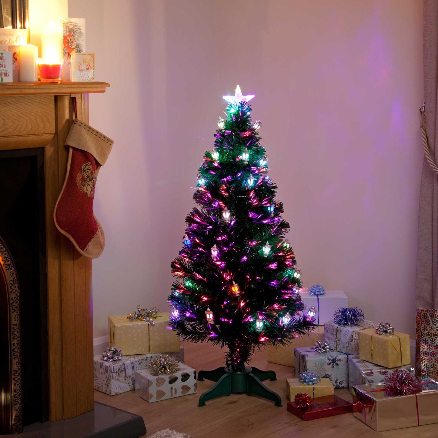 3ft Victoriana Colour Changing Lantern Fibre Optic Christmas Tree