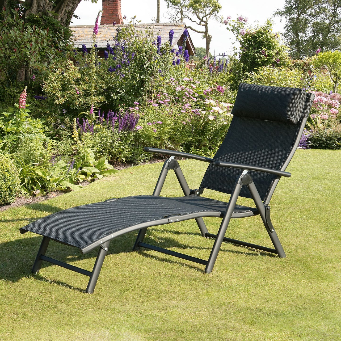SunTime Havana Black Reclining Outdoor Garden Sun Lounger