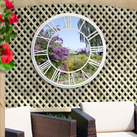 92cm White Outdoor Roman Numeral Clock Garden Mirror