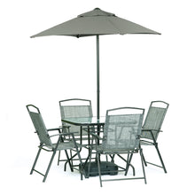 Oasis 4 Seater Grey Outdoor Dining Set With Garden Parasol & Base