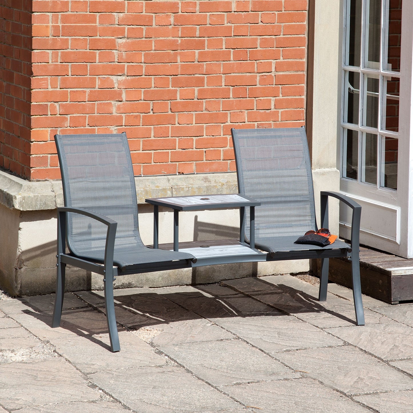 Havana Charcoal Duo Seat with Painted Glass Table